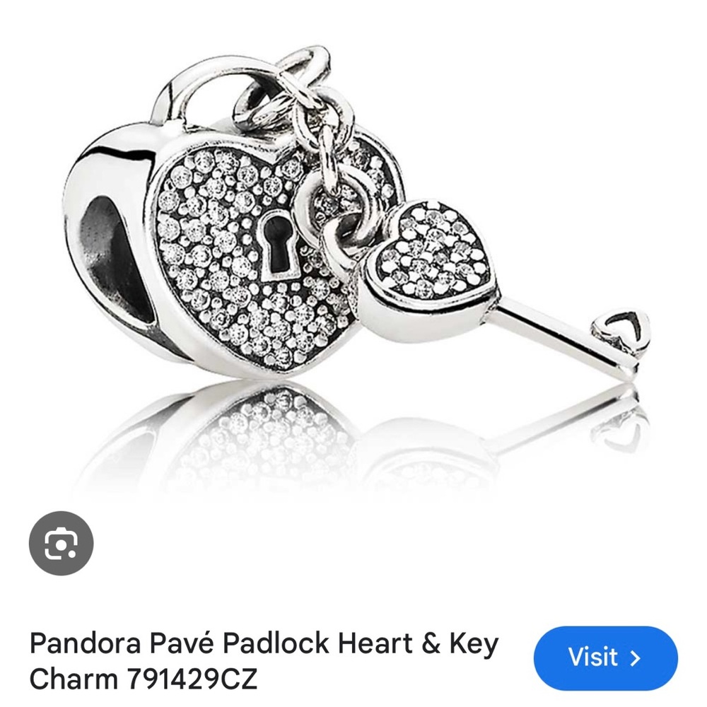 Pandora Charm: Pave Padlock Heart and key